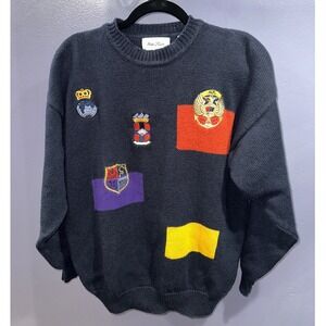 New River Navy Blue Embroidered Emblem Crewneck Sweater Women's Size L 90 Cotton